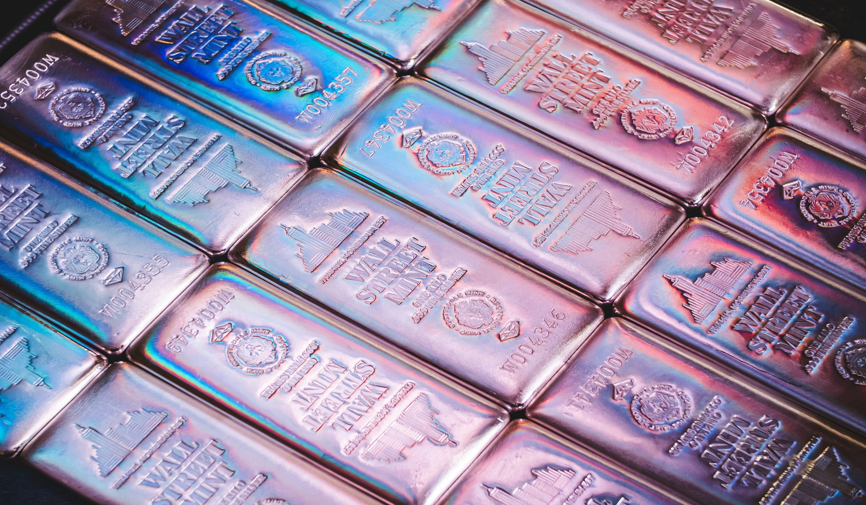 Rows of Wall Street Mint bars